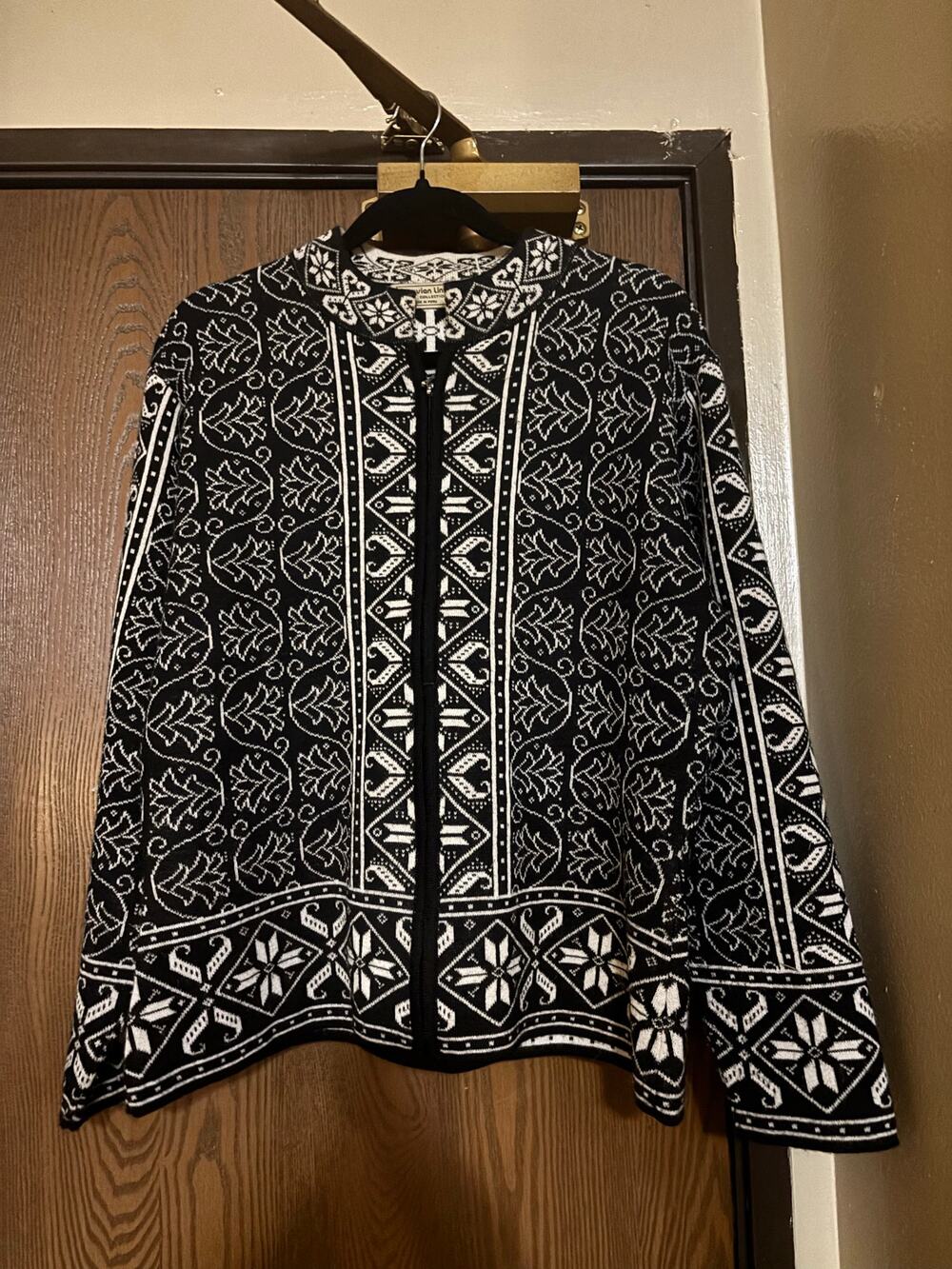 Peruvian Link Alpaca Floral Boho Tribal Geometric Zippered Cardigan/ Sweater